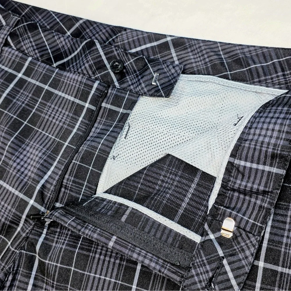 Fila‎ Sport Golf Mens 40 Plaid Shorts Black Grey Check Performance Activewear